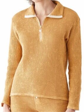 DONNI. Mustard Waffle Knit Top